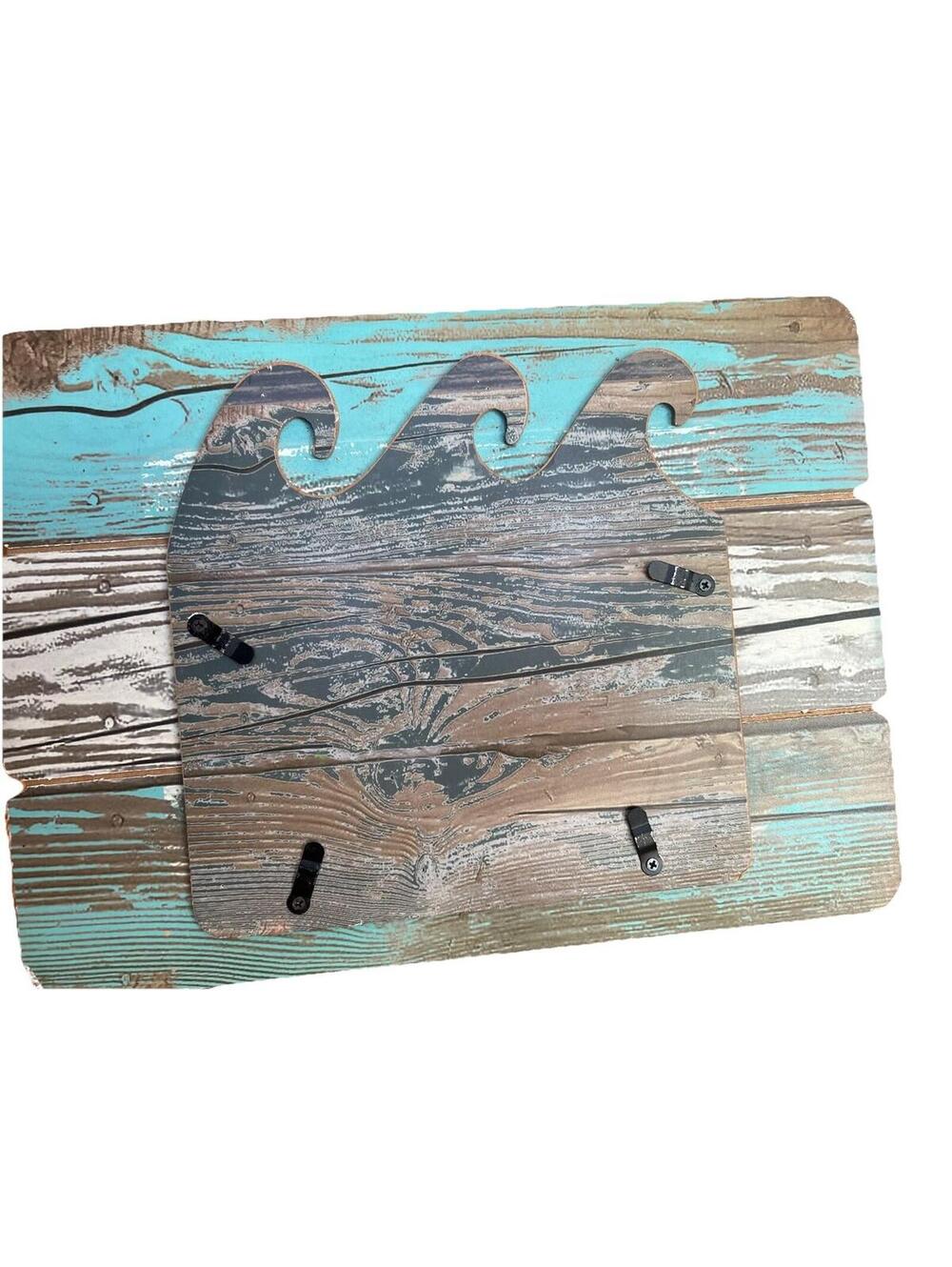 Primary: Nautical Wood Wave Picture Frame - Distressed Blue & White Beach Decor